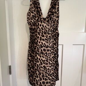 Leopard Print Halter Mini Dress - Brown & Black